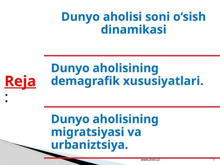 Dunyo aholisi soni o‘sish dinamikasi
