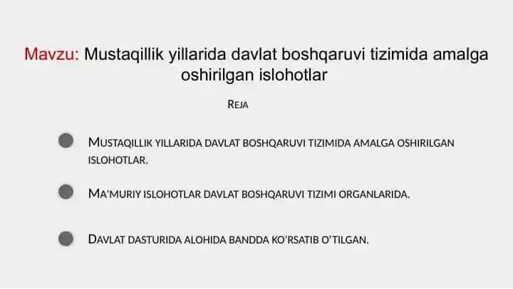 Mustaqillik yillarida davlat boshqaruv sistema islohotlari