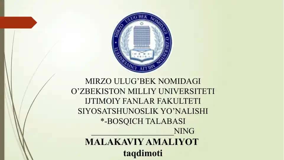 MALAKAVIY AMALIYOT taqdimoti