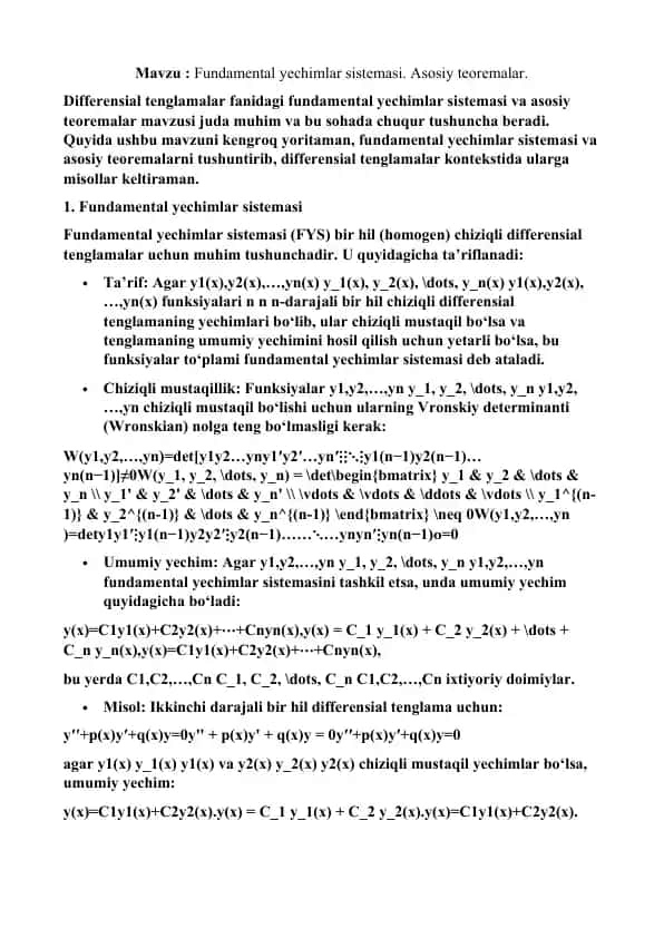 Fundamental yechimlar sistemasi
