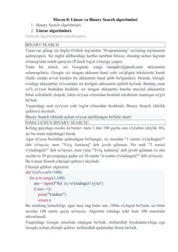 Binary Search algoritmlari