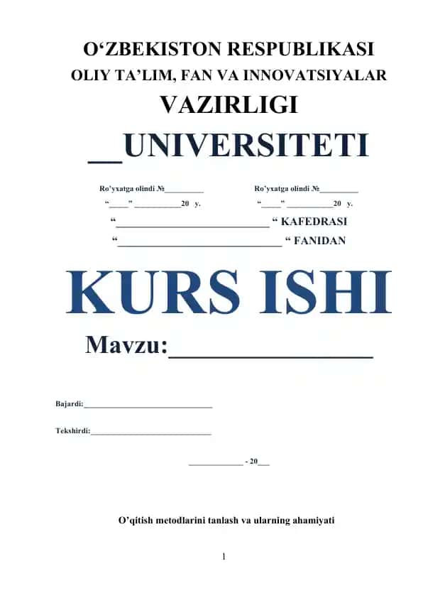 O‘ZBEKISTON RESPUBLIKASI OLIY TA’LIM, FAN VA INNOVATSIYALAR VAZIRLIGI UNIVERSITETI