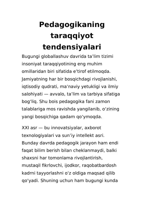 Pedagogikaning taraqqiyot tendensiyalari
