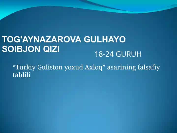 “Turkiy Guliston yoxud Axloq”