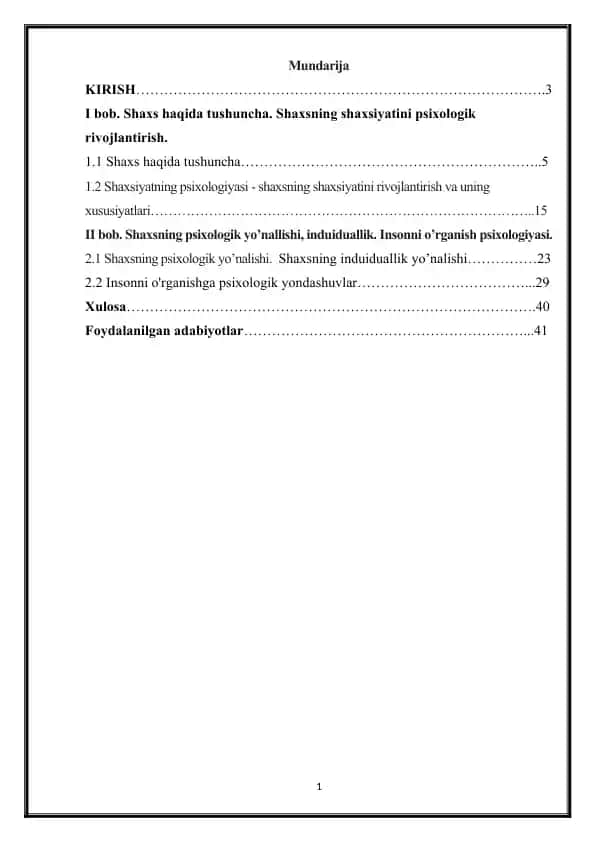 Shaxsning psixologik yo’nalishlari