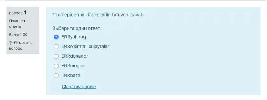 Dermatologiya test savollari