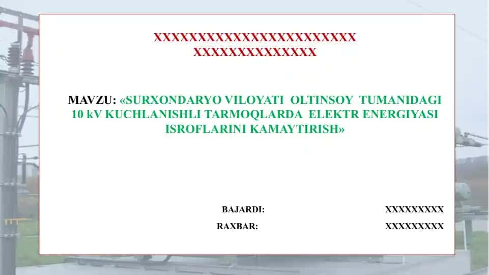Elektr energiyasi isroflarini kamaytirish