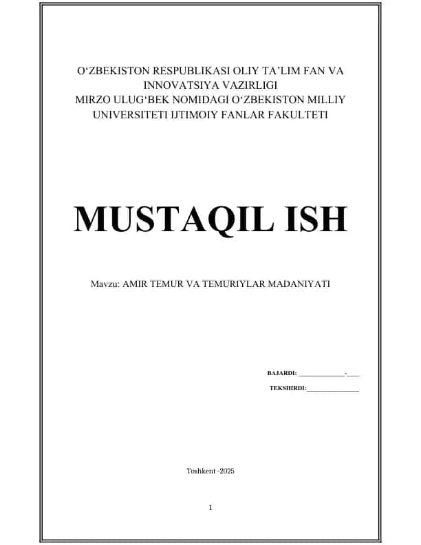 AMIR TEMUR VA TEMURIYLAR MADANIYATI