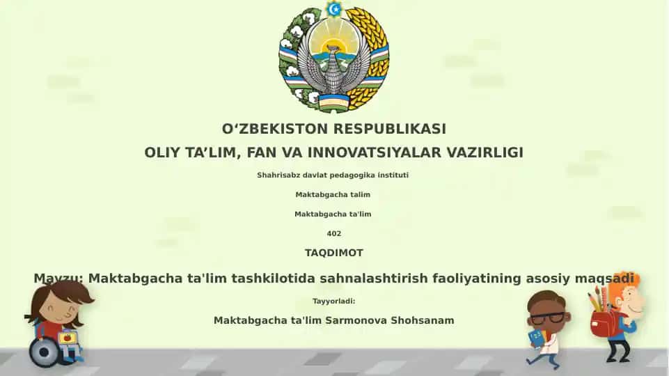 Maktabgacha ta'lim tashkilotida sahnalashtirish faoliyatining asosiy maqsadi