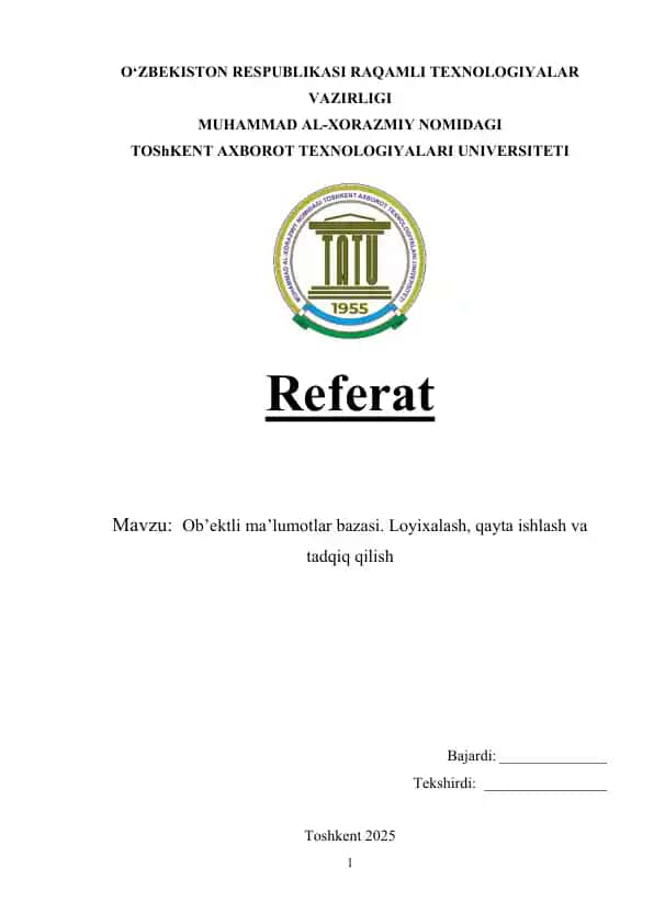 Ob’ektli ma’lumotlar bazasi