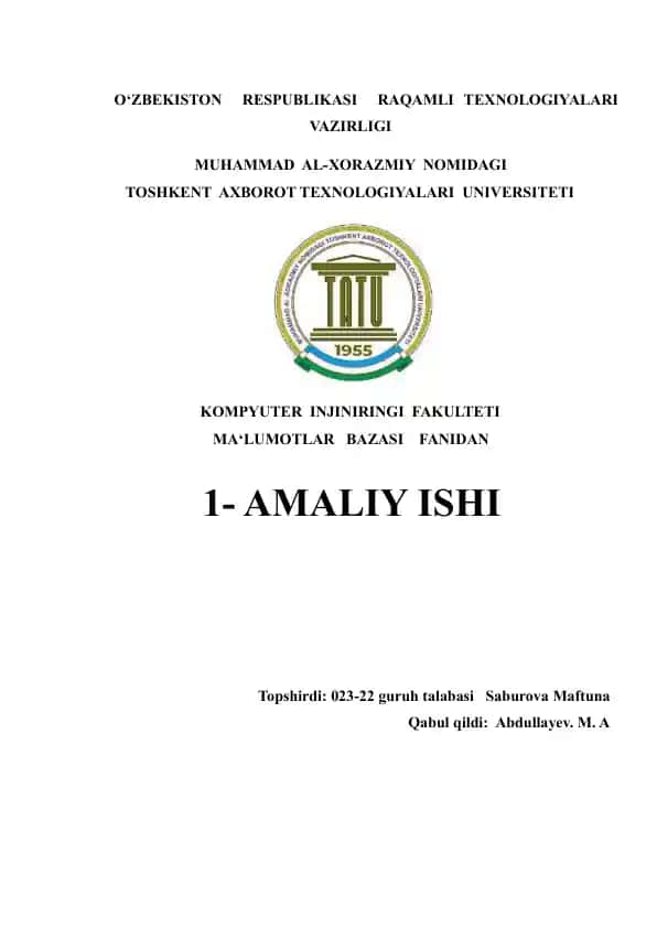 Ma'lumotlar bazasini loyihalash.