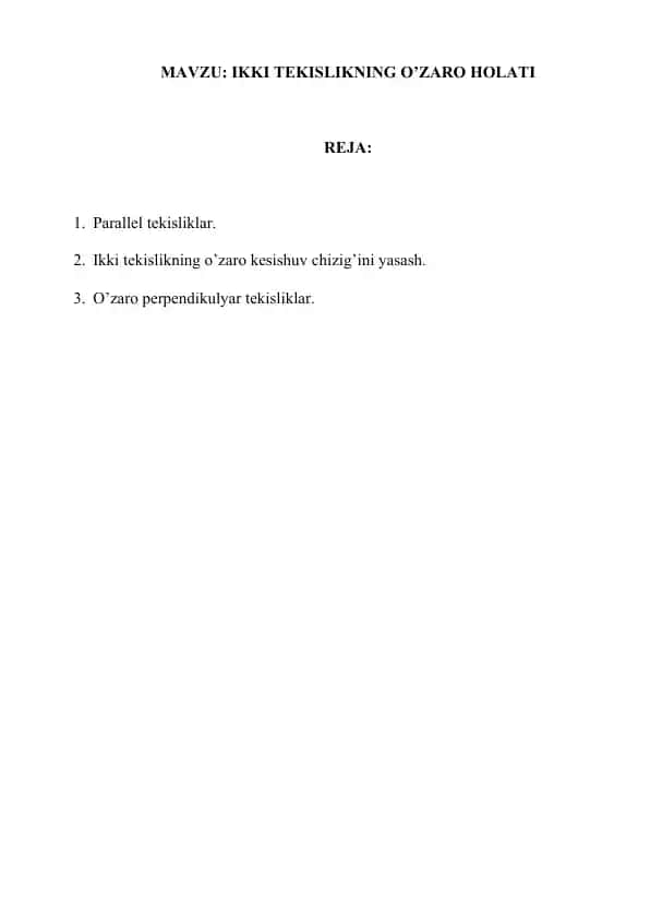Tekisliklarning Parallеlligi va Kesishuvi