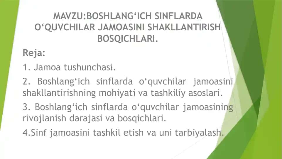 Boshlang'ich sinflarda o‘quvchilar jamoasini shakllantirish bosqichlari