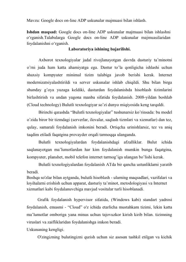 Google docs on-line ADP uskunalar majmuasi