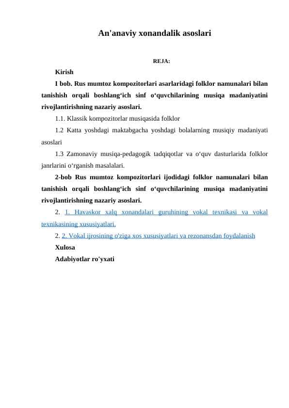 An'anaviy xonandalik asoslari