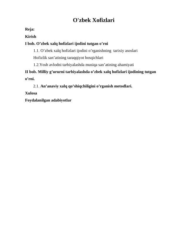 O'zbek Xofizlari O'zbek bastakorlari