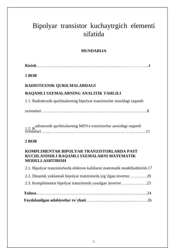 Bipolyar transistor kuchaytrgich elementi sifatida