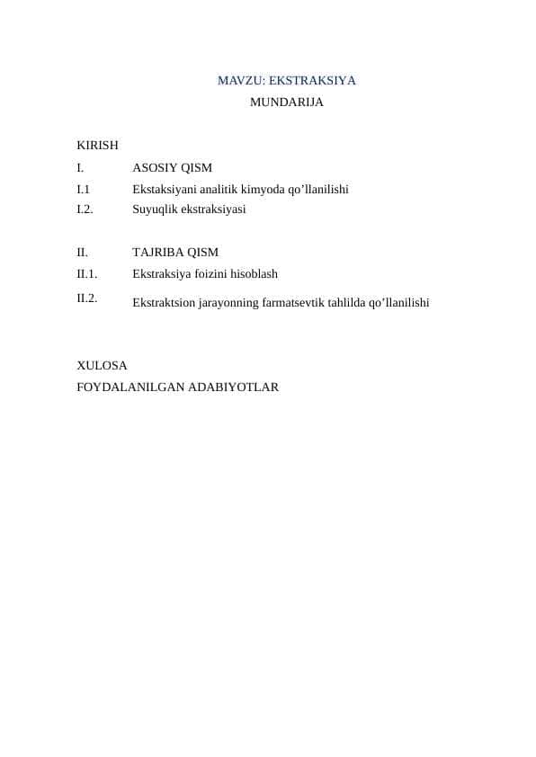 Ekstraksiya kurs ishi