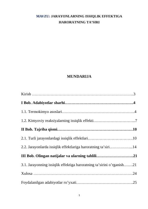 JARAYONLARNING ISSIQLIK EFFEKTIGA HARORATNING TA’SIRI slayd