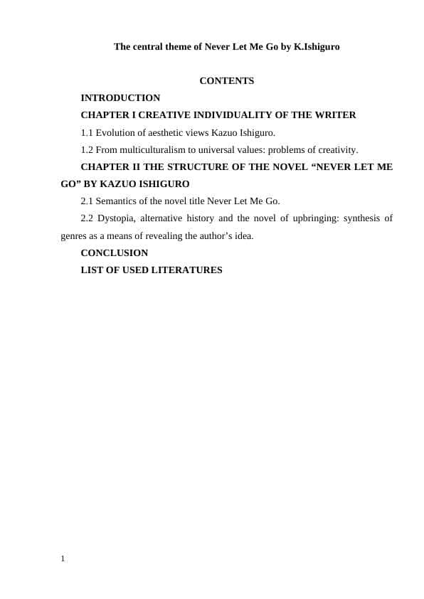 The central theme of Never Let Me Go by K.Ishiguro