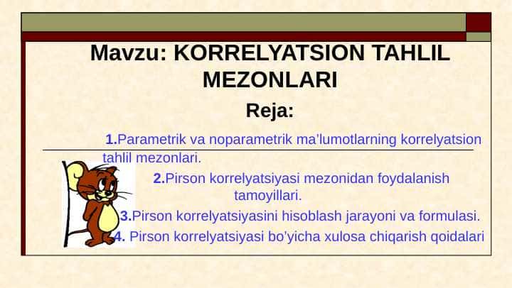 KОRRЕLYATSION TAHLIL MЕZОNLARI
