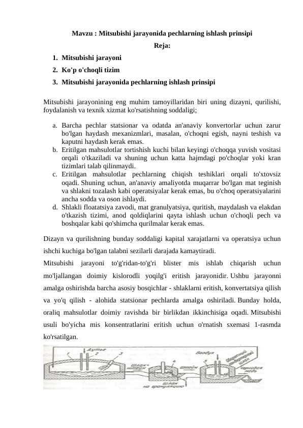 Mitsubishi jarayonida pechlarning ishlash prinsipi