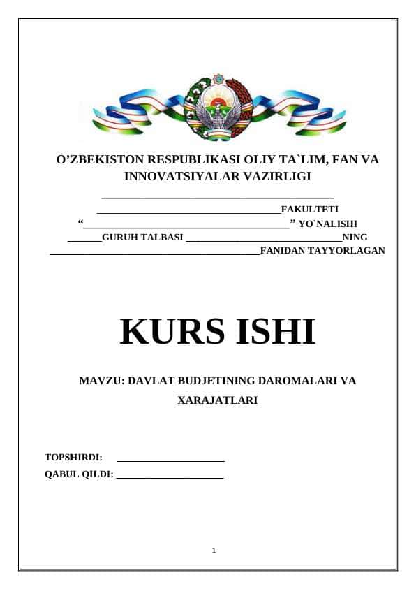 DAVLAT BUDJETINING DAROMALARI VA XARAJATLARI