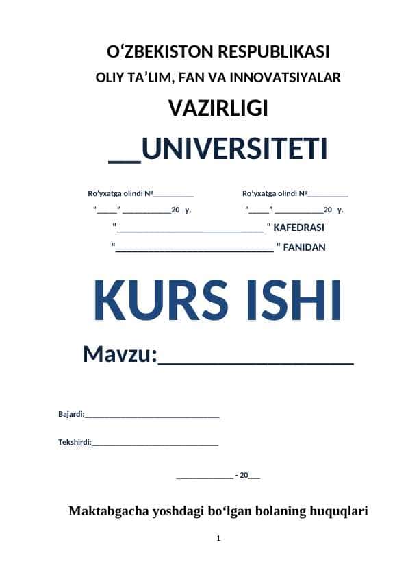 Maktabgacha yoshdagi boʻlgan bolaning huquqlari