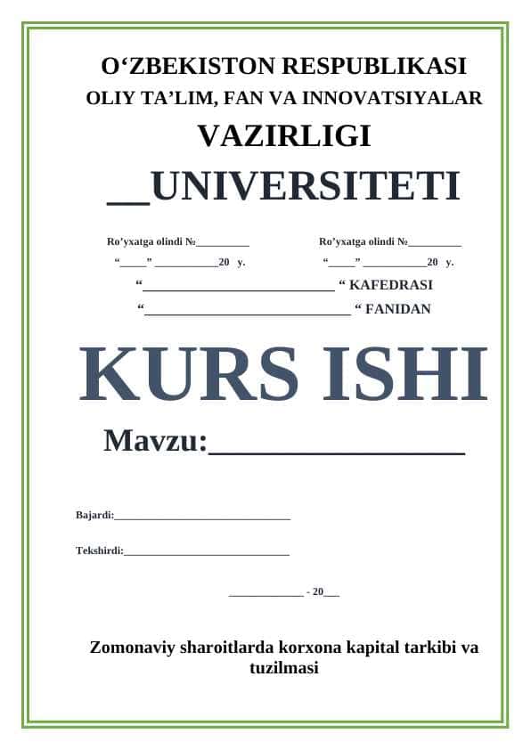 Zomonaviy sharoitlarda korxona kapital tarkibi va tuzilmasi