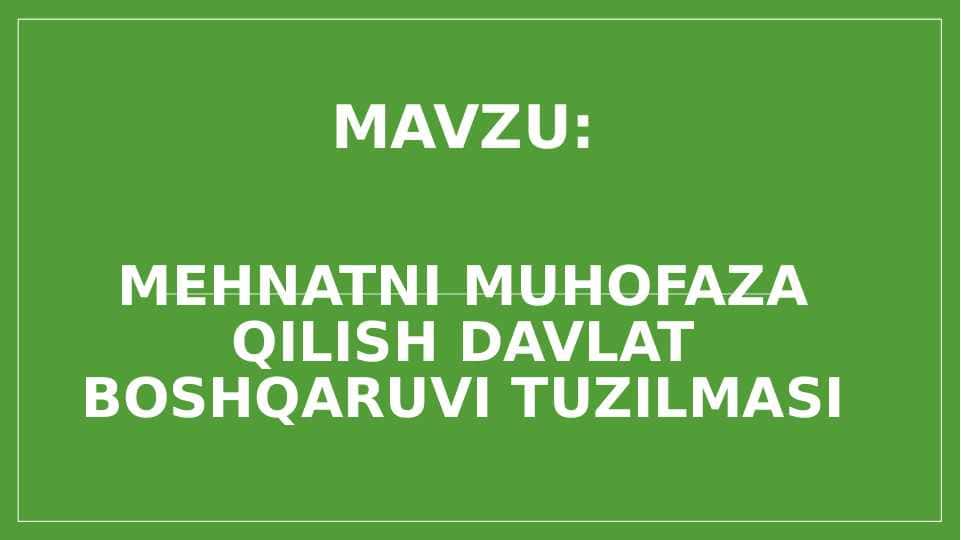 Mehnatni Muhofaza Qilish Davlat Boshqaruvi Tuzilmasi