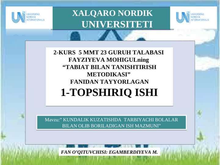 KUNDALIK KUZATISHDA TARBIYACHI BOLALAR BILAN OLIB BORILADIGAN ISH MAZMUNI
