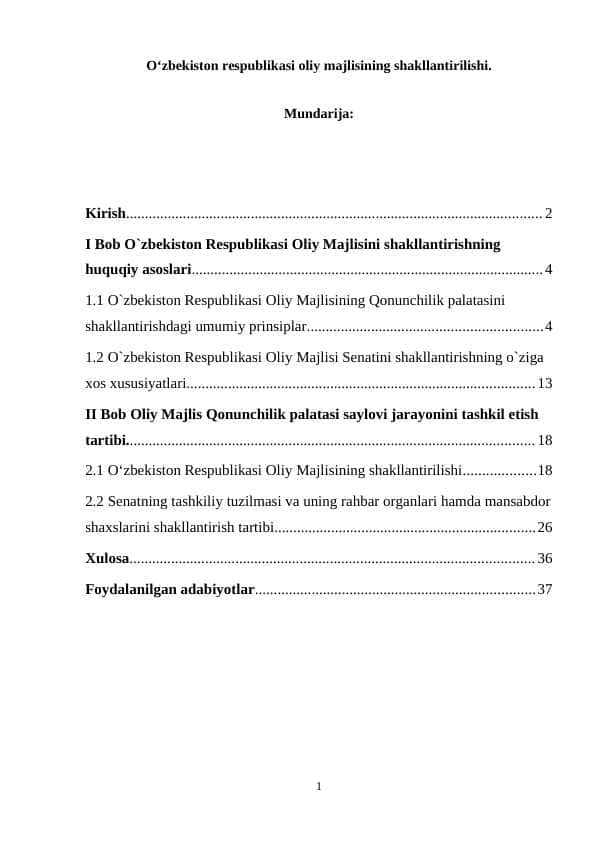 O‘zbekiston respublikasi oliy majlisining shakllantirilishi