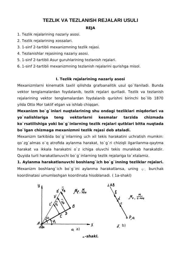 TEZLIK VA TEZLANISH REJALARI USULI