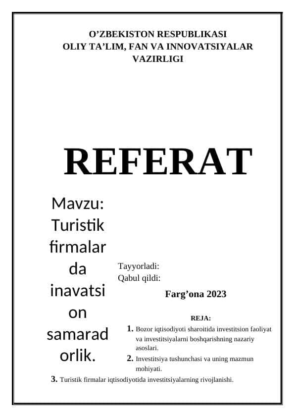 Turistik firmalarda inavatsion samaradorlik
