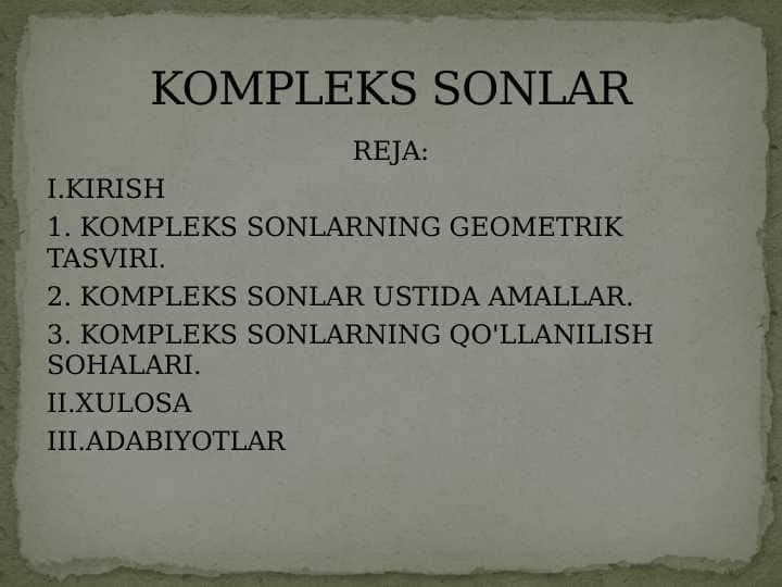 KOMPLEKS SONLAR