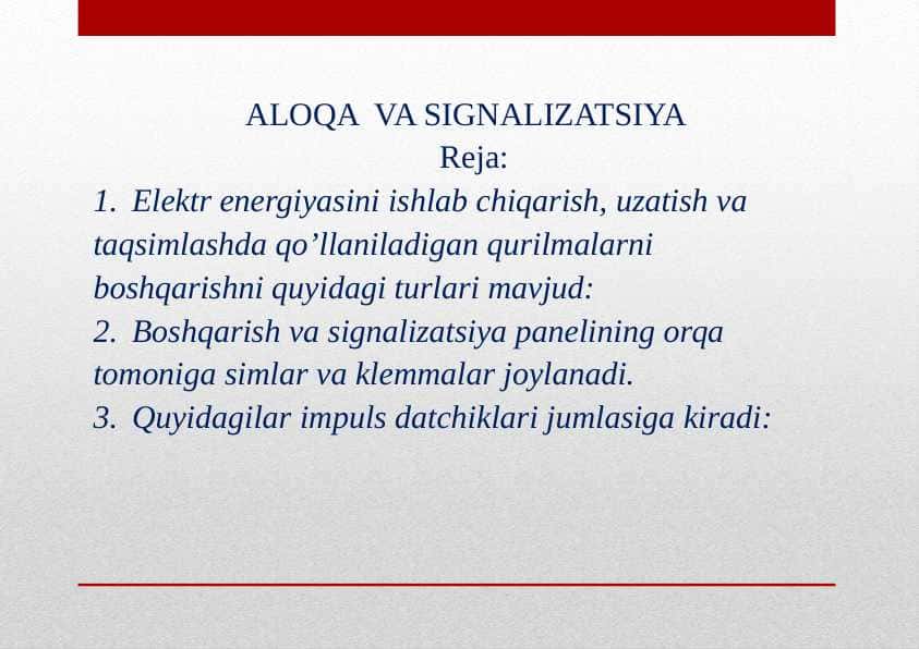 ALOQA VA SIGNALIZATSIYA