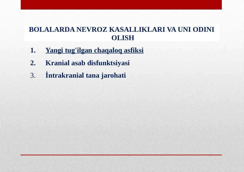 BOLALARDA NEVROZ KASALLIKLARI VA UNI ODINI OLISH