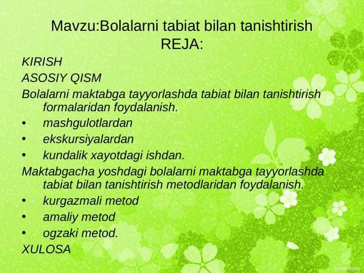 Bolalarni tabiat bilan tanishtirish