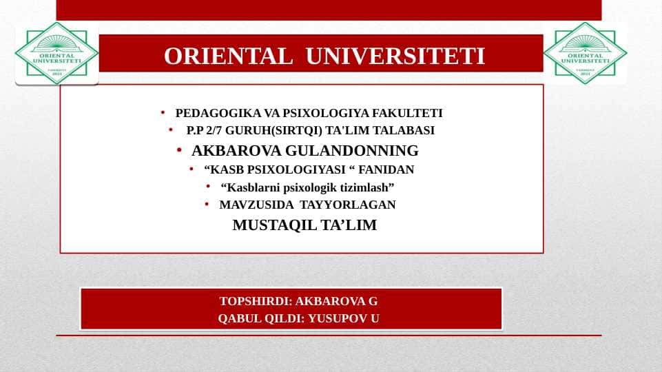 Kasblarni psixologik tizimlash