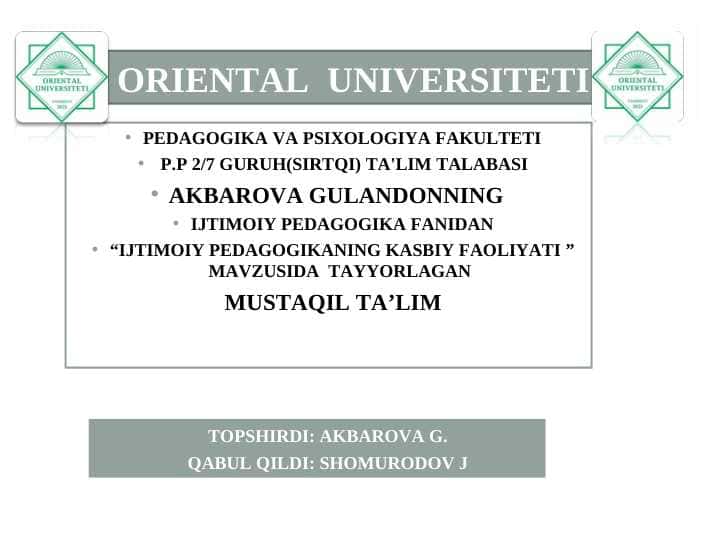 IJTIMOIY PEDAGOGIKANING KASBIY FAOLIYATI
