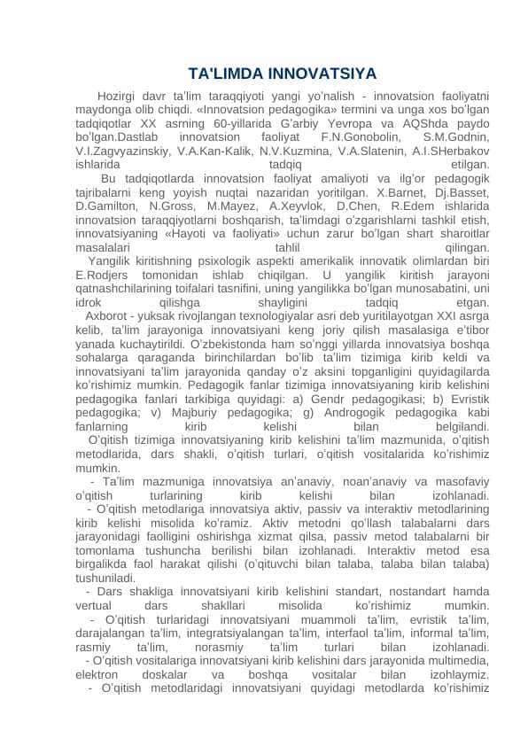 TА'LIMDА INNOVАTSIYA