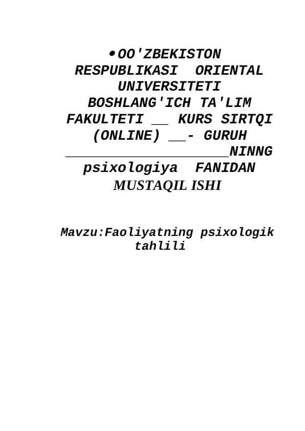 Faoliyatning psixologik tahlili