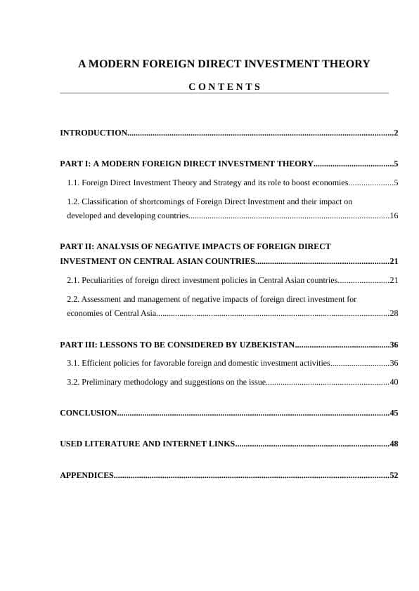 A MODERN FOREIGN DIRECT INVESTMENT THEORY