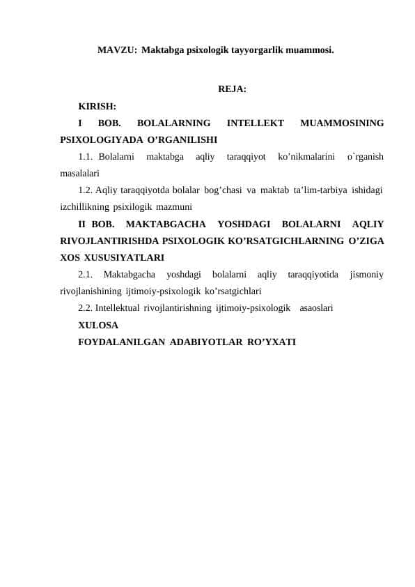 Maktabga psixologik tayyorgarlik muammosi