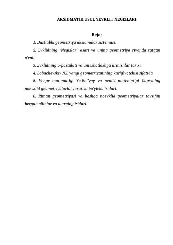 AKSIOMATIK USUL YEVKLIT NEGIZLARI