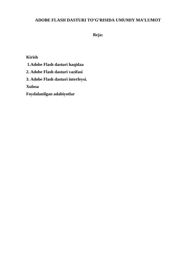 ADOBE FLASH DASTURI TO’G’RISIDA UMUMIY MA’LUMOT