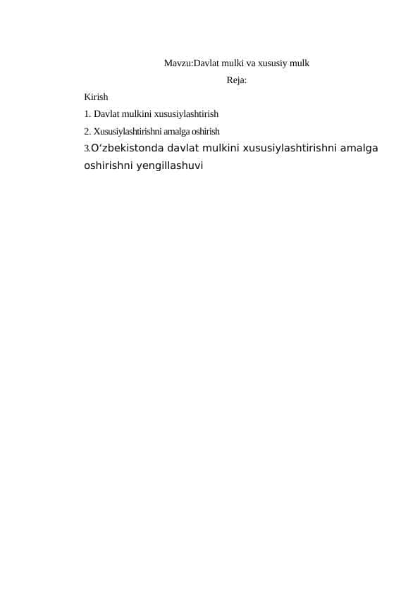 Davlat mulki va xususiy mulk