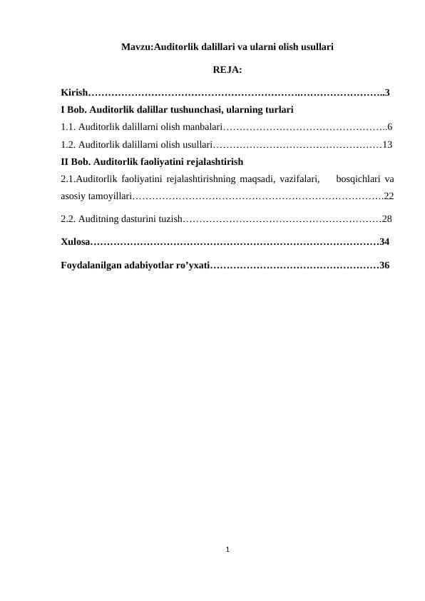 Auditorlik dalillari va ularni olish usullari