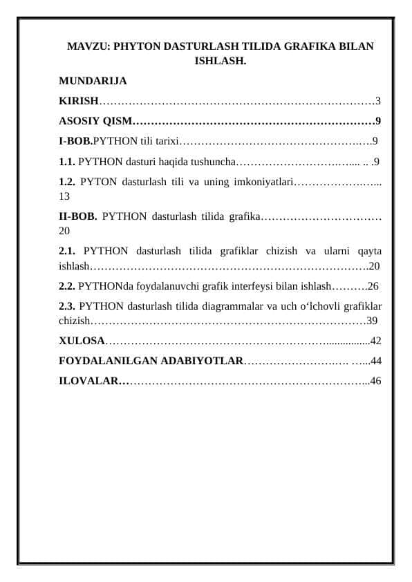 PHYTON DASTURLASH TILIDA GRAFIKA BILAN ISHLASH.