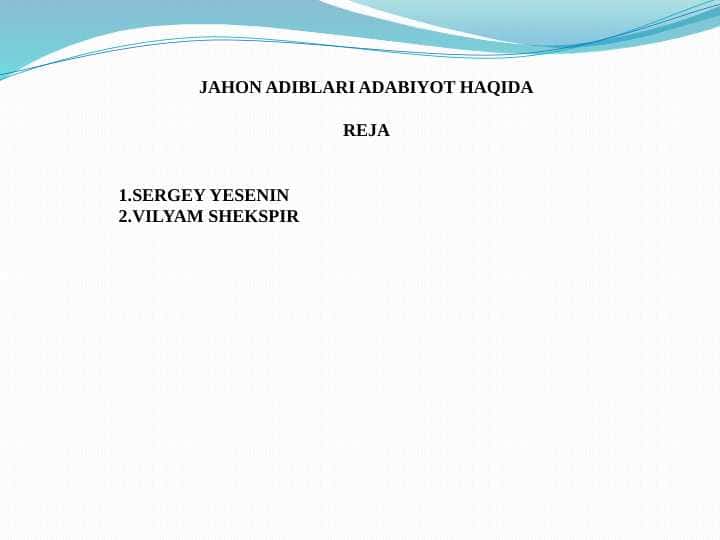 JAHON ADIBLARI ADABIYOT HAQIDA